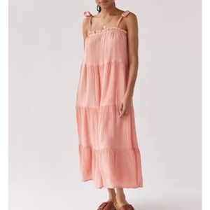 MinkPink Vera Midi Dress Sundress Small Tiered Coastal Beach Casual Summer